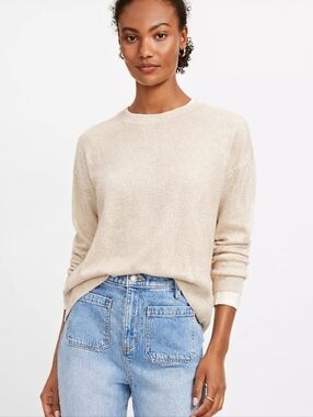 LOFT Cream Shimmer Knit Sweater Long Sleeve Size L